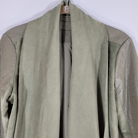 BLANK NYC olive faux leather drape front asymmetrical zip moto jacket - Picture 2 of 11